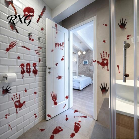 PVC Scary Footprint Decals Halloween Horror Stickers, with Spooky Handprints Footprints Printed, Self-adhesive Skeleton Wall Art Decals, for Party And