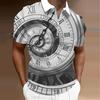 Мужская рубашка поло повседневная на молнии с коротким рукавом модная повседневная на молнии лето весна обычный крой 3D часы принт рубашка
