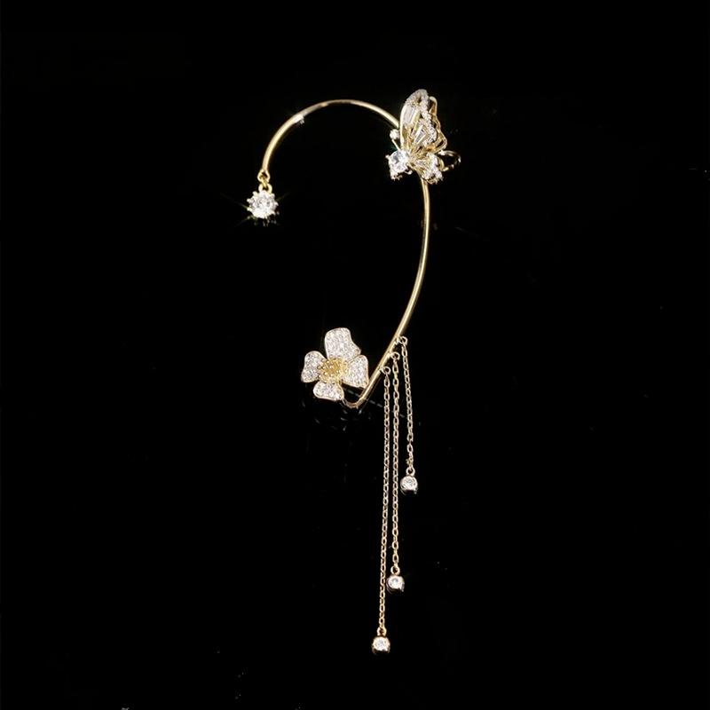 Зажимы для ушей-бабочки без пирсинга для женщин, блестящие серьги с цирконом для женщин без пирсинга, серьги с бахромой ZPG