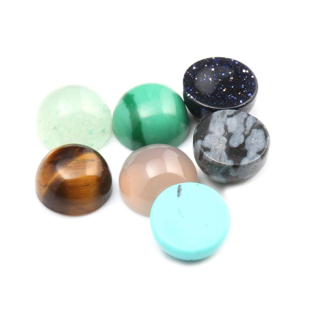 10Pcs, Energy Natural Stone Crystal Quartz Agate Malachite Turquoise Gemstone Cabochons, Fashion Handmade Round Ring Setting for Jewelry Making DIY
