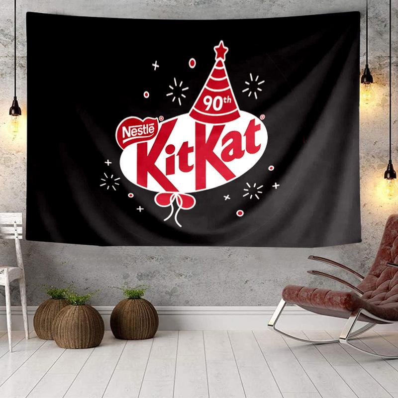 Гобелен с принтом KitKat, Настенный декор, Гостиная, общежитие, Большой настенный декор, Тканевый декор, Веер, Подарки на день рождения