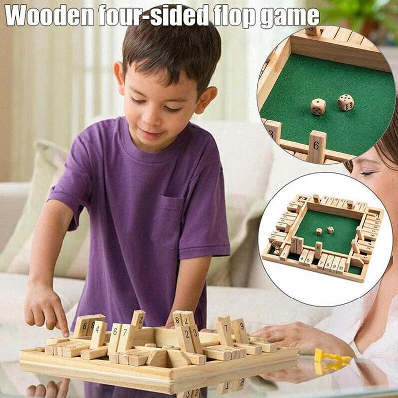 Wooden 4Players Shut The Box Dice Game Tabletop Family Parents Kids Board Games