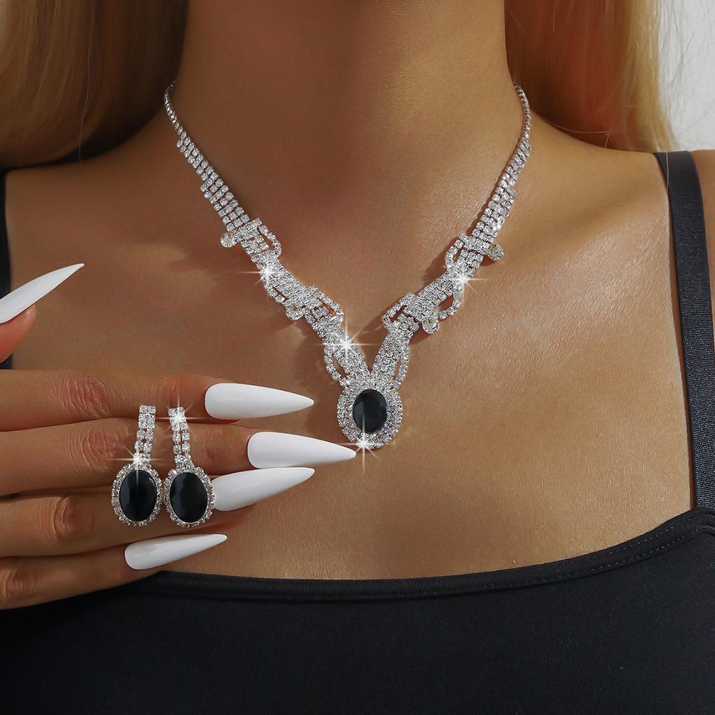 3 шт. Женская модная медная цепочка-коготь, геометрическое ожерелье с драгоценными камнями, серьги, набор с цирконами, свадебный банкет, вечеринка, праздничный подарок