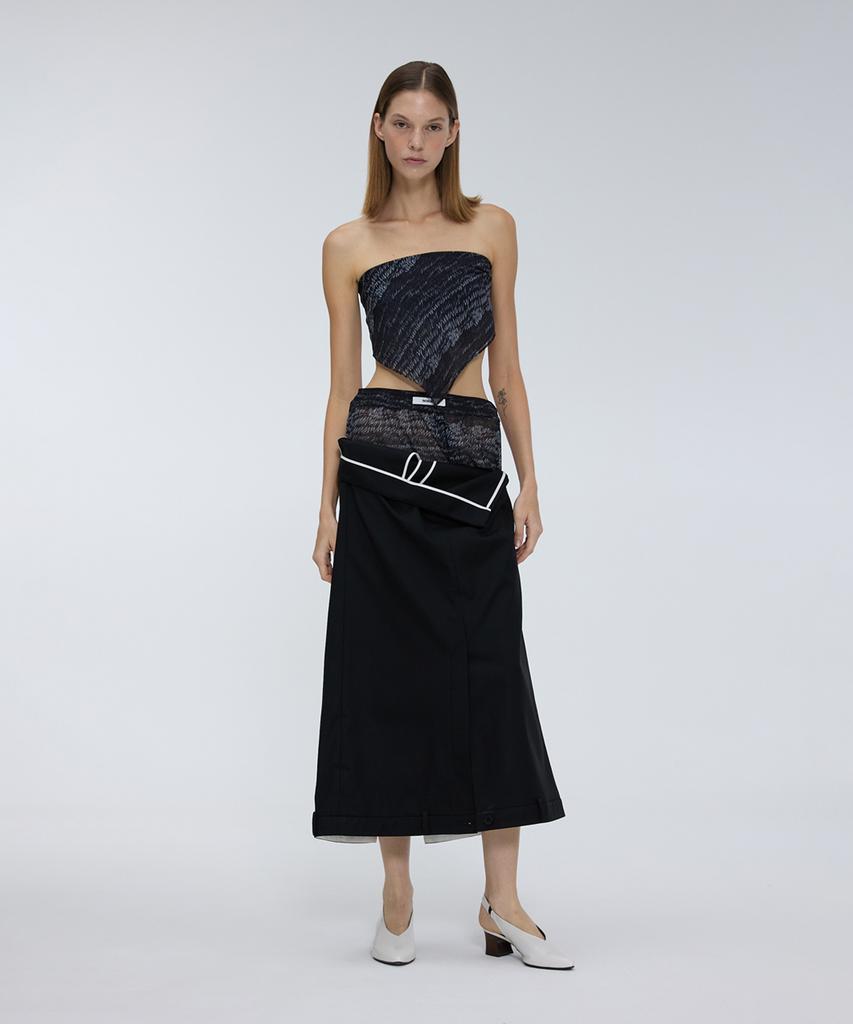 Meuameu Unbalanced Pants Detail Banding Skirt