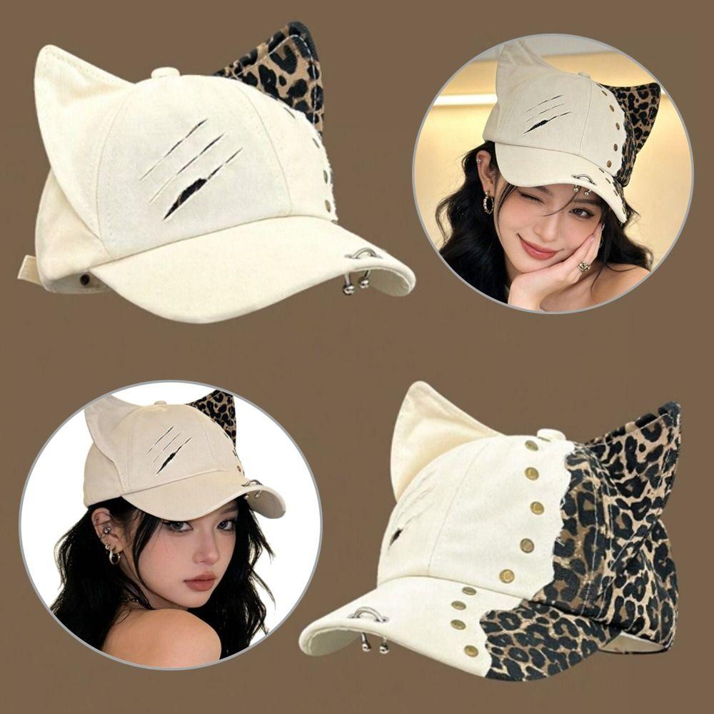 Rivet Detail Visor Hat 3D Cat Ears Design Baseball Hat Sweet Baseball Cap Visor Summer Use