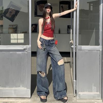 25-й наряд дня: Новые весенние рваные джинсы широкого кроя с высокой посадкой в стиле ретро, уличные, свободные