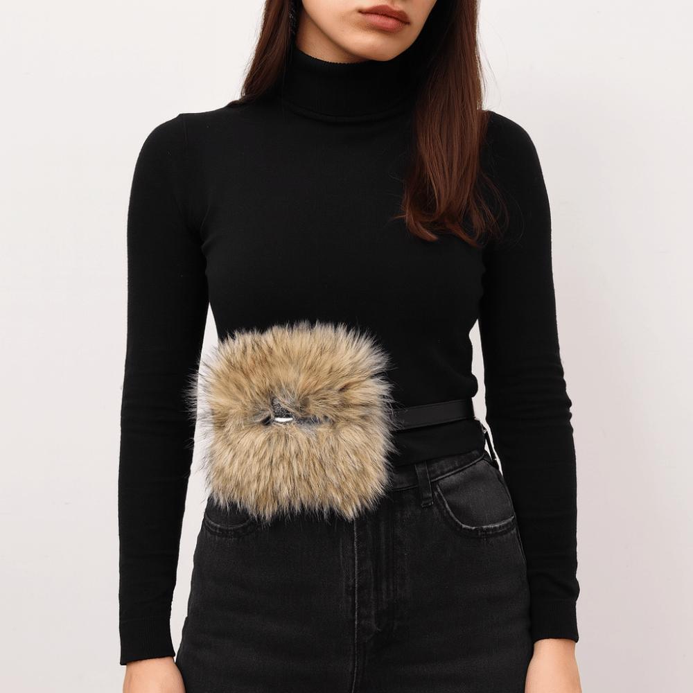 Faux Fur Furry Waistband PU Leather Y2K Waistband Simple Plush Belt Daily