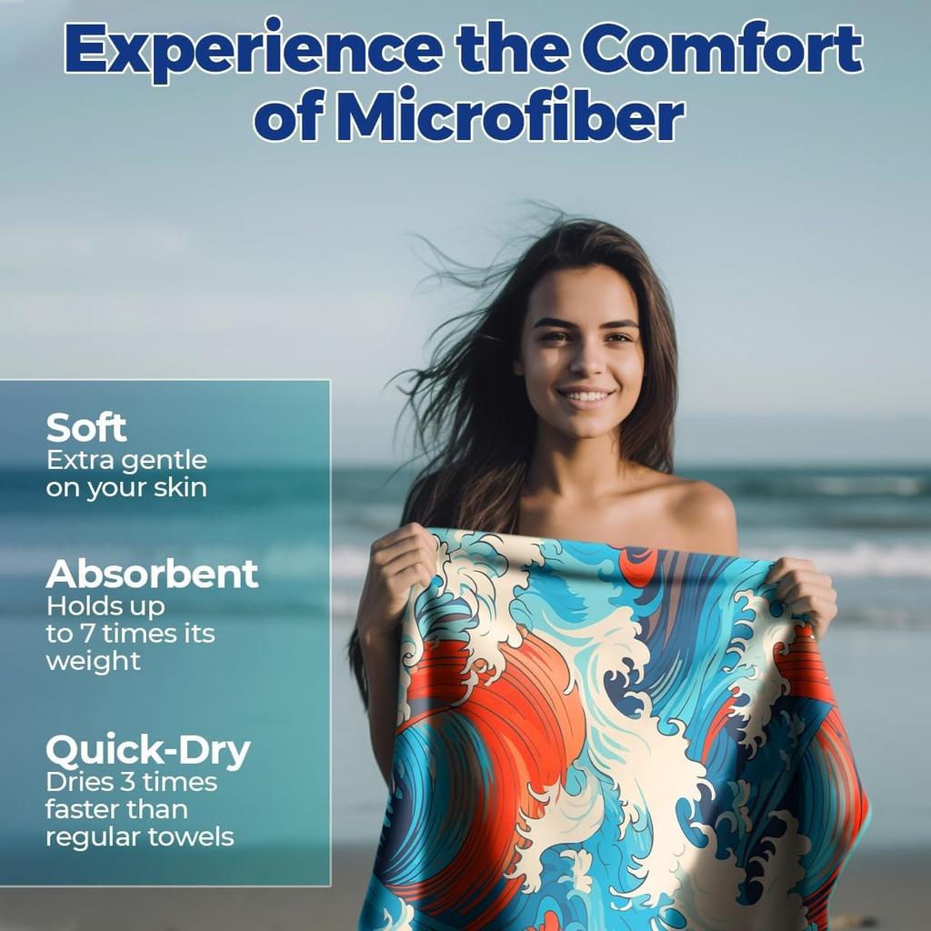 Ocean waves arts pattern Beach Towel for Family stuffs friends Gifts Quick-Dry For Bath Yoga Tourism Beach GYM Camping Swimming