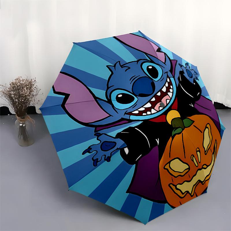 Зонт-автомат Stitch, Хэллоуин - 8 спиц, Портативный складной зонт с пластиковой ручкой, Подходит для отдыха и Ha