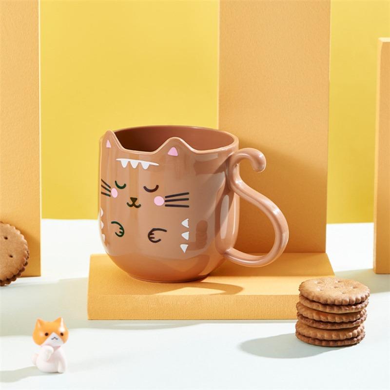 1 шт. Милая мультяшная кружка с котом, креативный подарок для детей, идеально подходит для дома и путешествий, утолщенная пластиковая кружка для мытья, подарок для детей, пластиковая кружка