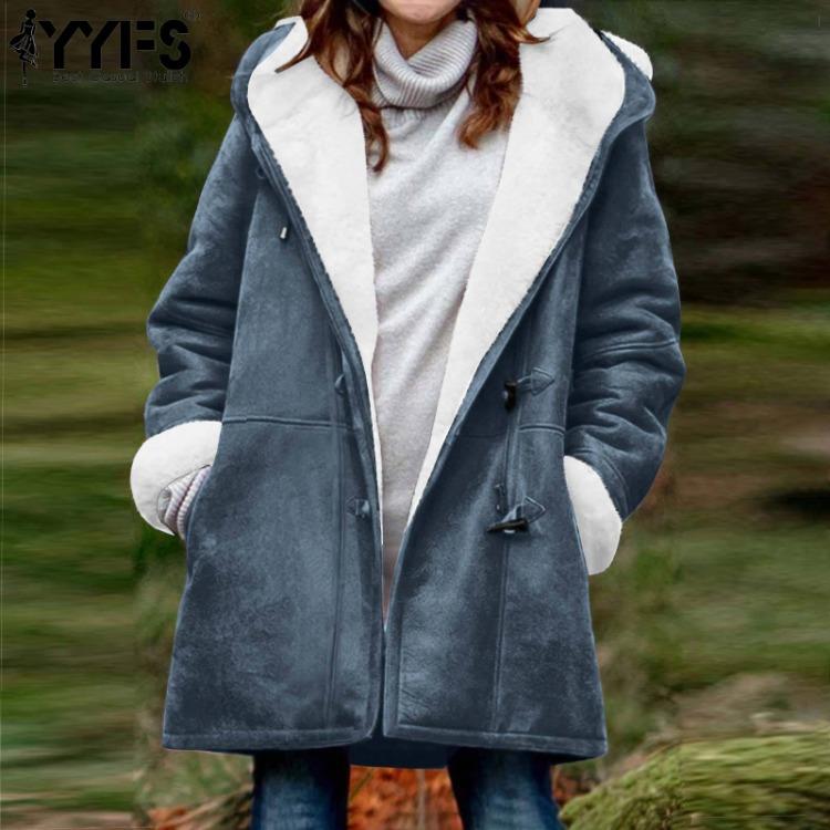 Women Casual Fashion Outerwear Long Sleeve Hooded Jacket Coat Autumn Winter Solid Color Print