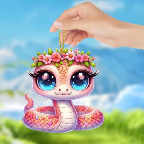 Yousheng Pink Flower Snake Pendant Acrylic Christmas Tree Hanging Car Decoration Funny Snake Lover Xmas Gift for Car Rearview Mirrors Windows Bags