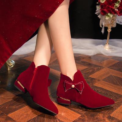 Ботильоны невесты осень-зима 2025 новые бордовые праздничные свадебные ботильоны со стразами и бахромой на толстом каблуке, не утомляющие ноги, модные ботильоны