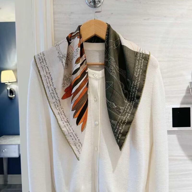 NINA SOLOR Double-Sided Silk Wool Square Scarf