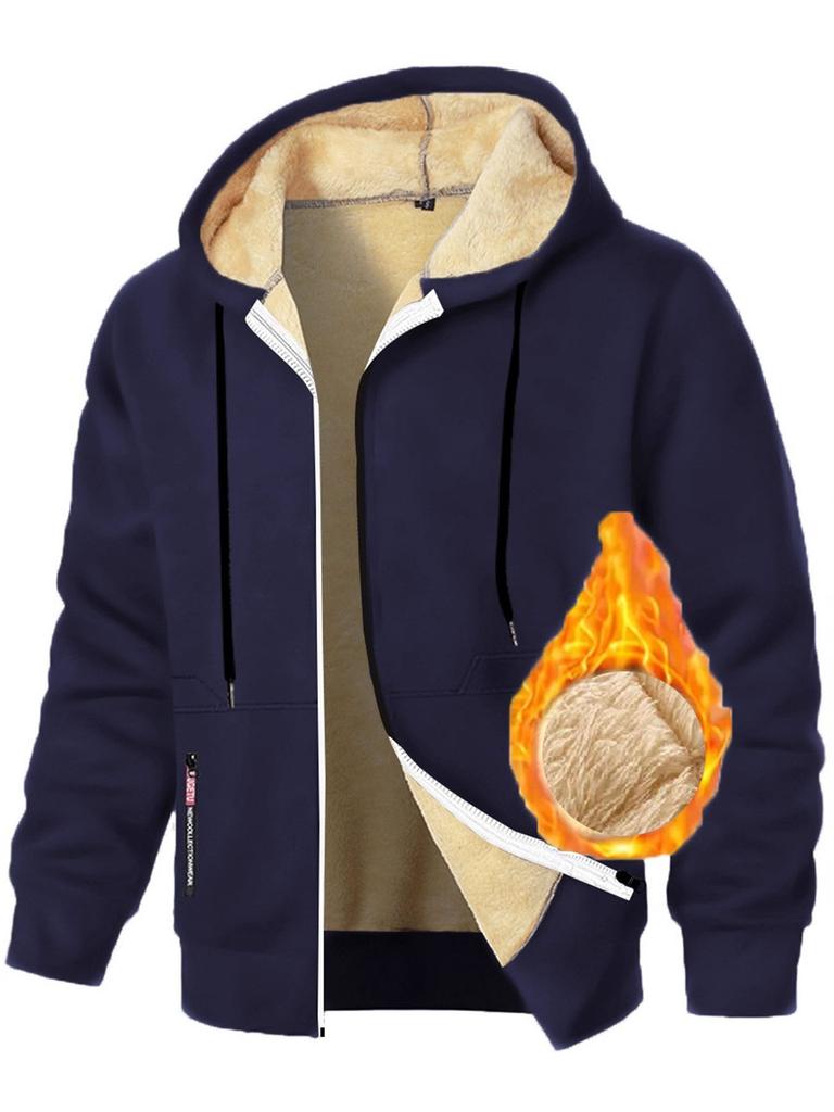 Осень Новая Мужская Повседневная Флисовая Толстовка с Капюшоном на Молнии Однотонная Теплая Спортивная Одежда Мужская Модная Верхняя Одежда