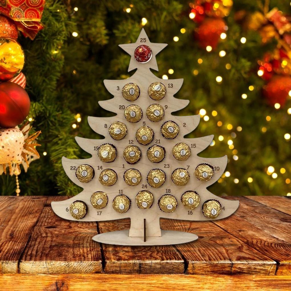 Wooden Christmas Frame Advent Calendar Empty DIY Refillable Unfinished Chocolate Rack Ornament Miniature Gift