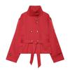Womens 2026 Double-Breasted Belted Trench Coat With Stand Collar Slim Fit Street Style