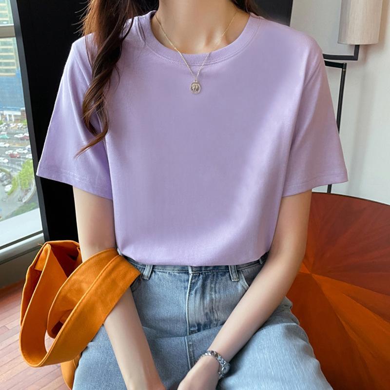 VEZFAA Женские модные повседневные летние весенние блузки и рубашки с круглым вырезом с короткими рукавами