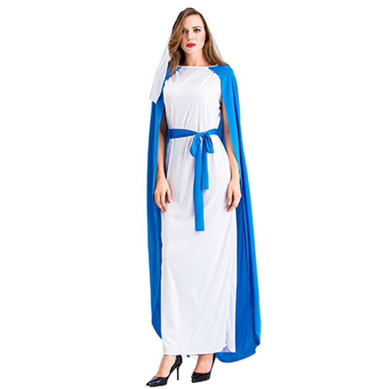 Halloween Greek Mythology Virgin Mary Dress Cape Cosplay Costume Stage Performance