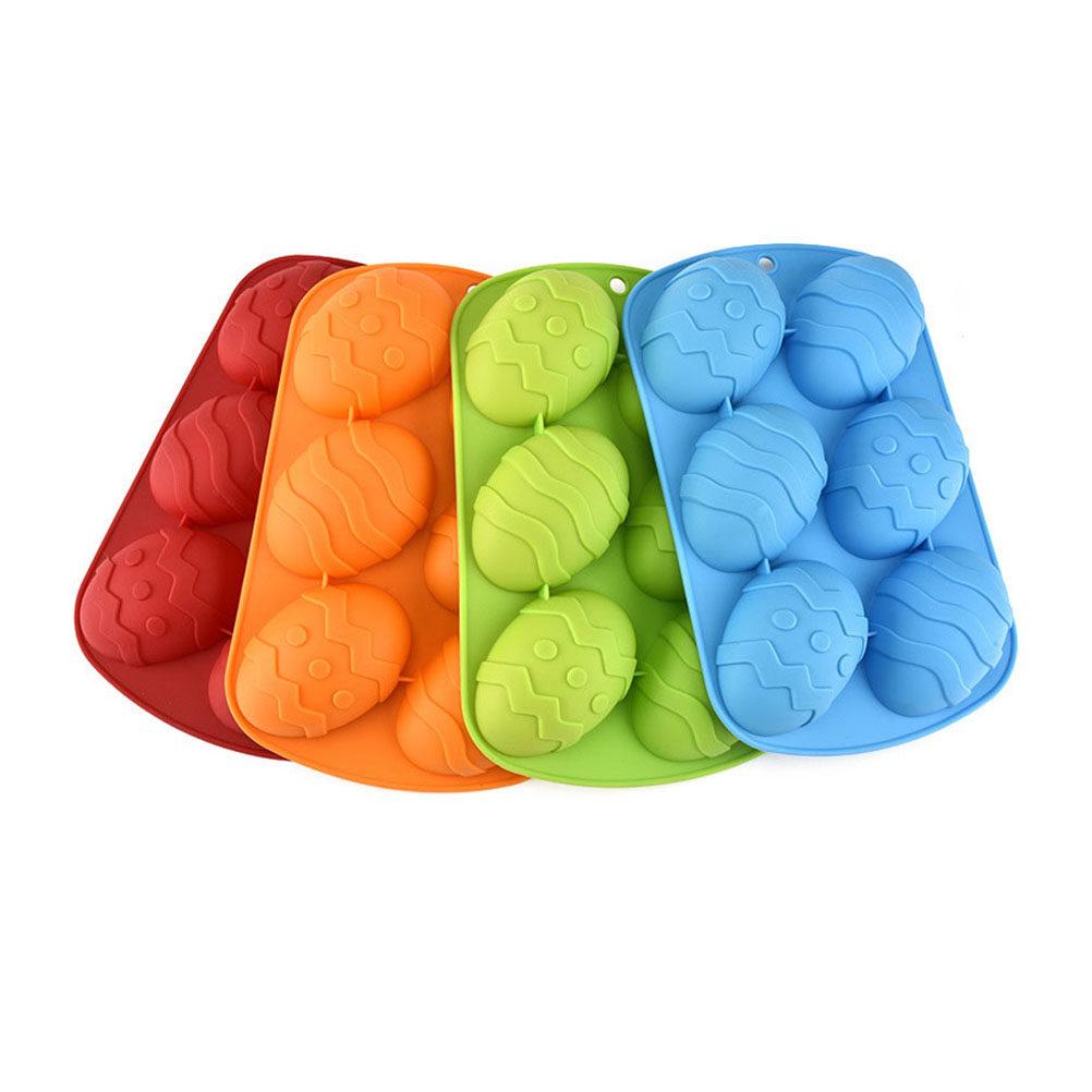 Easter Egg Shaped 6-Compartment Silicone Cake Mold Flexible Foldable Baking Pan For Diy Colorful Cake Pops Easter Festival Red