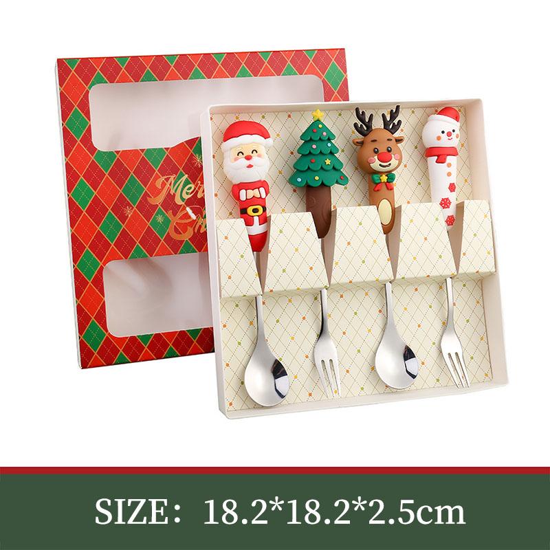 Christmas Day Dessert Spoon Creative Santa Claus Snowman Gift Spoon Fork Tableware Set Cartoon Stainless Steel Cutlery Spoon Set
