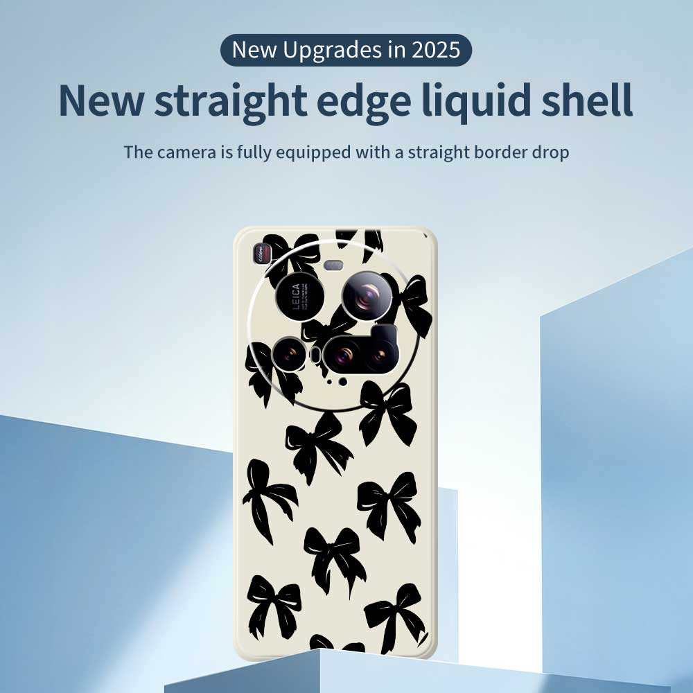 For Xiaomi 15 Ultra Case Black Bow Pattern Printing Straight Edge TPU Phone Back Cover