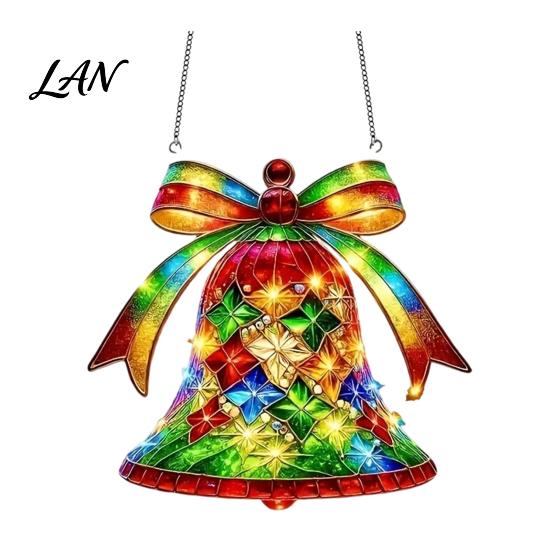 Indoor Outdoor Festive Decor Christmas Suncatcher, Stained Glass Style Window Hanging Ornament, Cute Cat Santa Decorative Sun Catcher Gift Claus