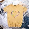 Ladies' Casual Love Footprint Print Loose Casual Round Neck Pure Cotton Short Sleeved T-Shirts Women’s