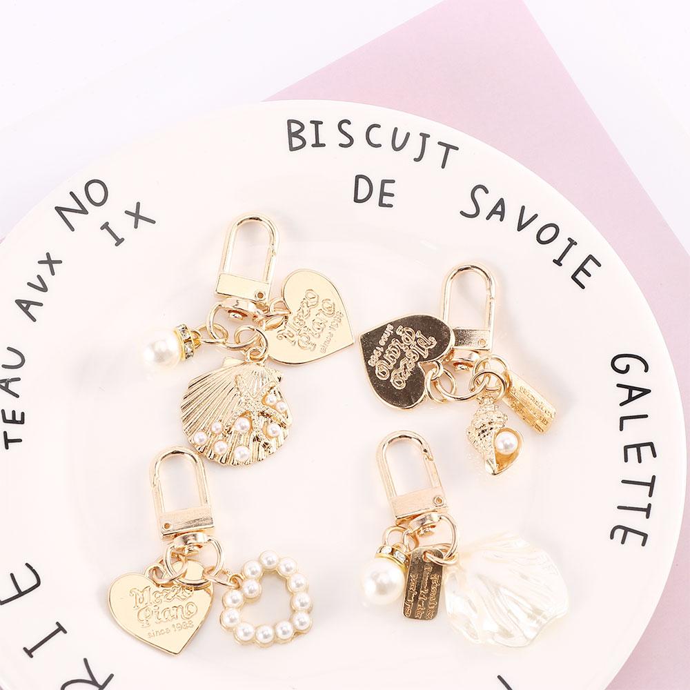 Letter Shell Conch Keychain Pearl Gold Color Key Chain Bag Charms Key Accessories Heart Key Ring
