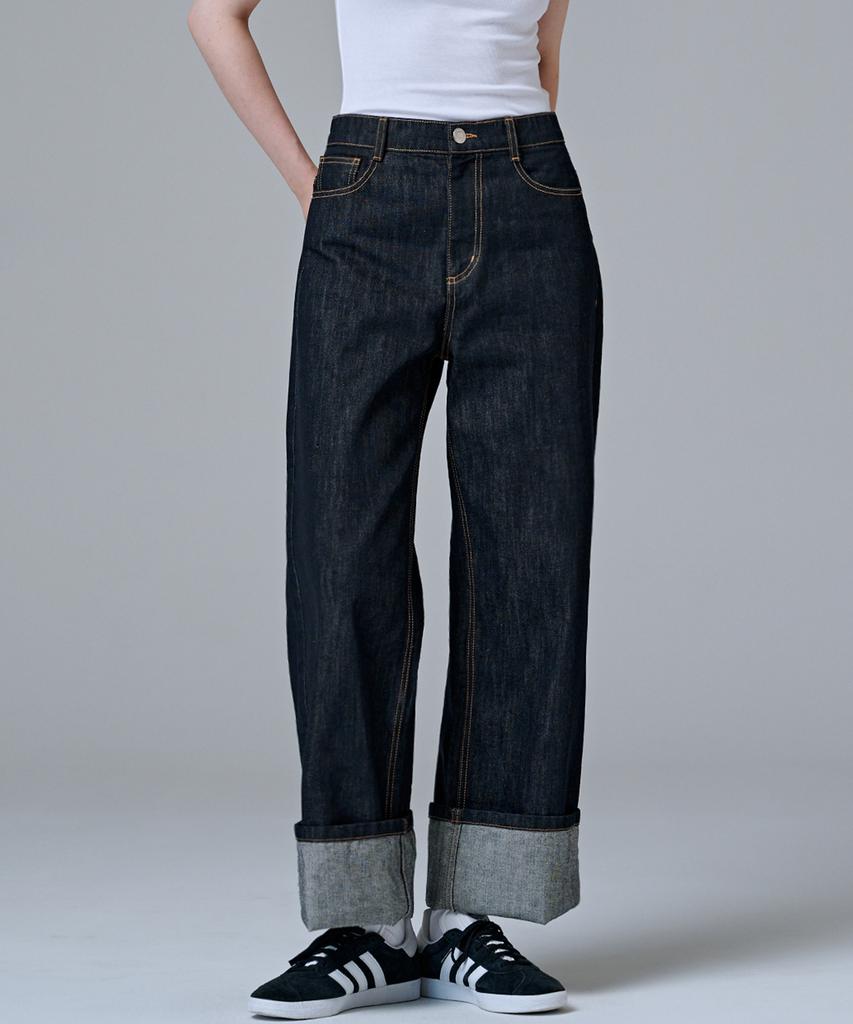 MALOUPE 9146 Rolled-Up Non-Faded Denim (Dark Indigo)