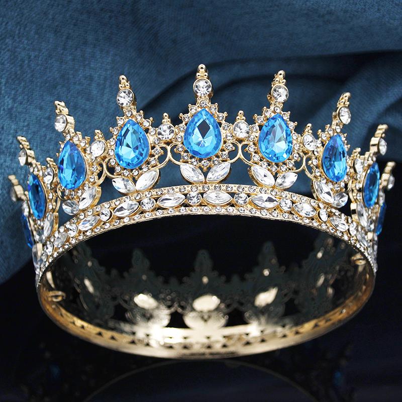Queen King Wedding Crown Round Tiaras and Crowns Bride Diadem Birthday Party Cake Topper Jewelry Hair Accessory