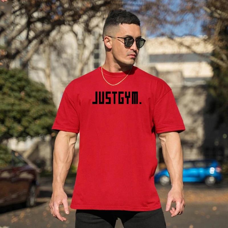 Muscleguys Мужские футболки для бега Хлопковая футболка с круглым вырезом оверсайз Летняя спортивная одежда для фитнеса с коротким рукавом для тренировок в зале
