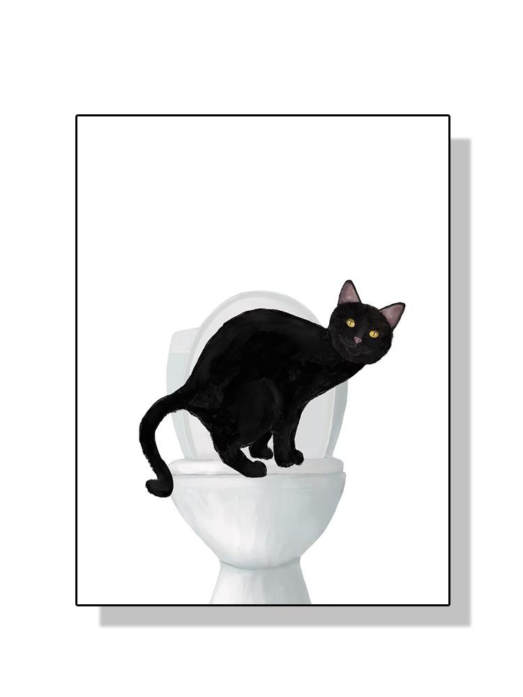 Черный кот пьет кофе, щетка с зубами, постер и принт, холст, картина, забавная настенная живопись для ванной комнаты, украшение для дома, туалета