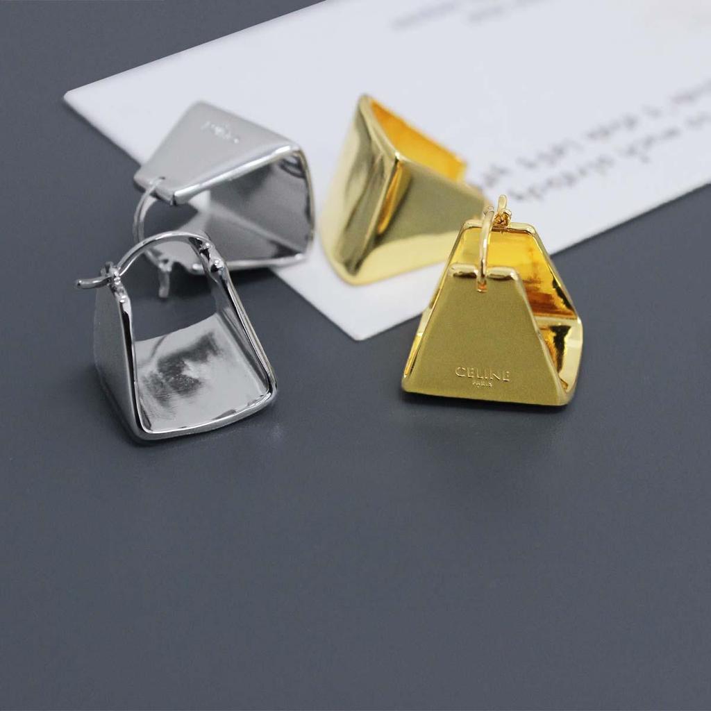 Saijia Geometric Metallic Triangle Stud Earrings - European & American Style, French Light Luxury, Niche High-End Design.