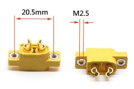 Amass Xt60E- Male Panel Connector - 35A, 80V Dc, 2-Hole M2.5 Mounting