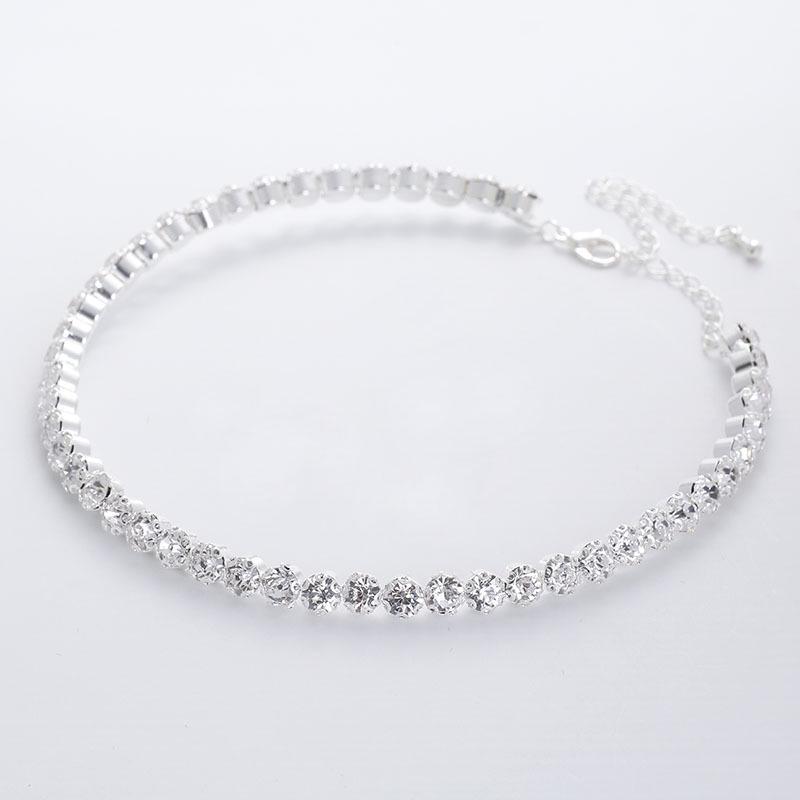 Elegant Rhinestone Collar Necklace - Single Row, Full Diamond Bridal Jewelry