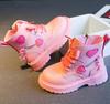 Fashion Girls Boots Kids Fashion Rubber Boots Cool Girl Autumn and Winter Cotton Soft Sole Pink with Love Side Zip Princess Round-toe PU