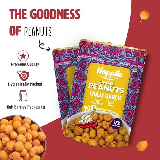 Happilo Premium Super Snack Чили, чеснок, арахис, 150 г, хрустящий и ореховый, с высоким содержанием белка и пищевых волокон