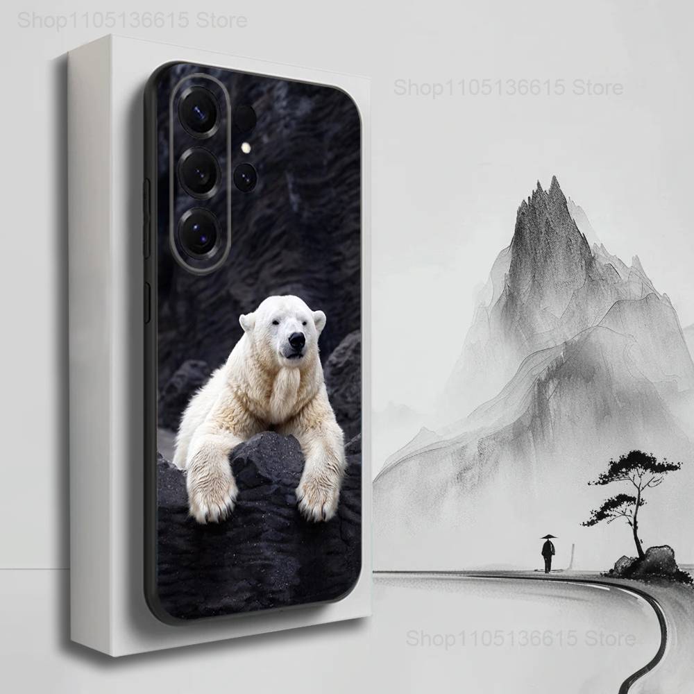 Animal Cute Polar Bear For Samsung S9,S10,S20,S10,S21,S25,S24,S23,Ultra,FE,Plus,Lite,Soft Silicone Black Case