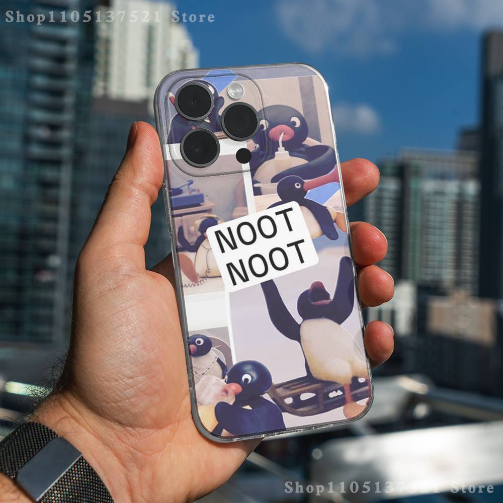 Cute Art P-Pingu Penguin Phone Case For iPhone 17,16,15,14,13,12,11 Pro,Max,Plus,X,XS,XR,SE4,E Mini Transparent Soft Cover