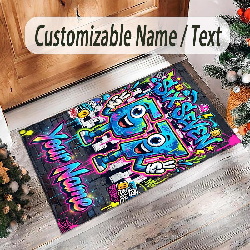 Graffiti Theme Crystal Velvet Rug Personalized Custom Name Text Soft Floor Mat Home Decor