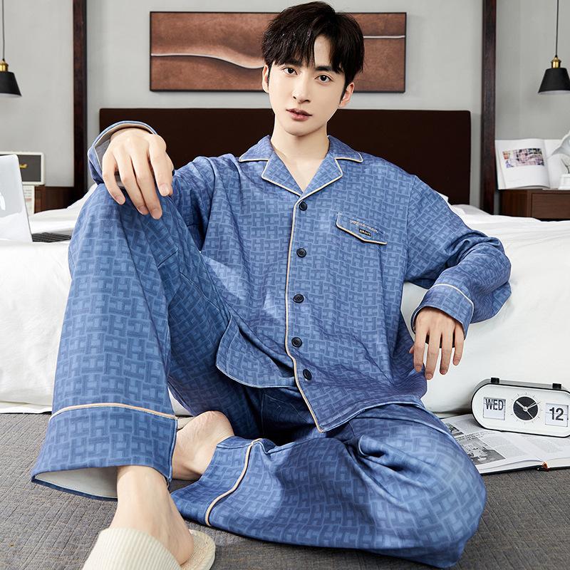 Хлопковая мужская пижама весна-осень с длинными рукавами ночная рубашка новый кардиган в клетку домашняя одежда для сна одежда для отдыха