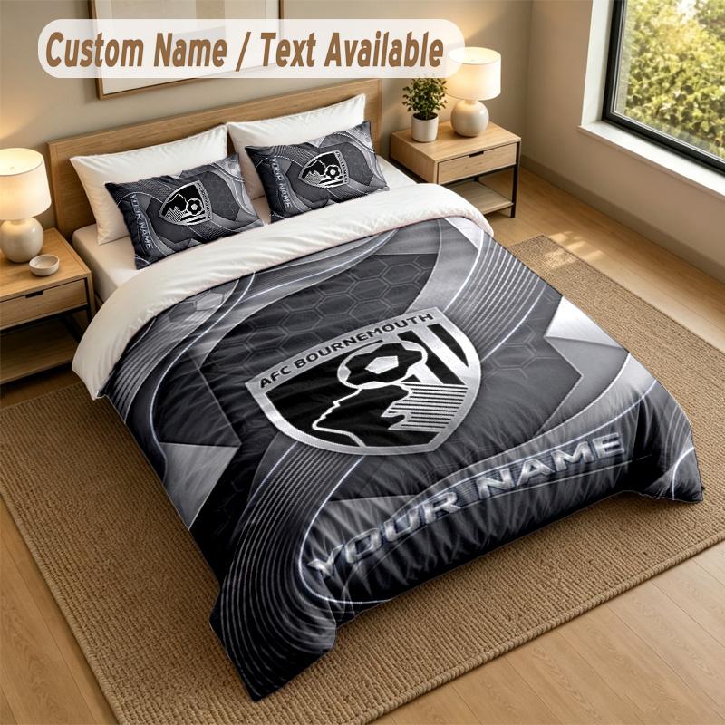 3Pcs Bedding Set Custom Name Text, 1 Sheet 2 Pillowcases Home Bed DecorBournemouth Football