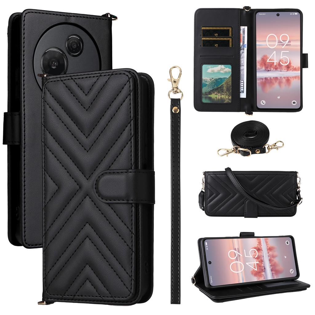 For TCL 60 NxtPaper 4G Case with Shoulder/Wrist Strap Leather Phone Cover Stand Wallet