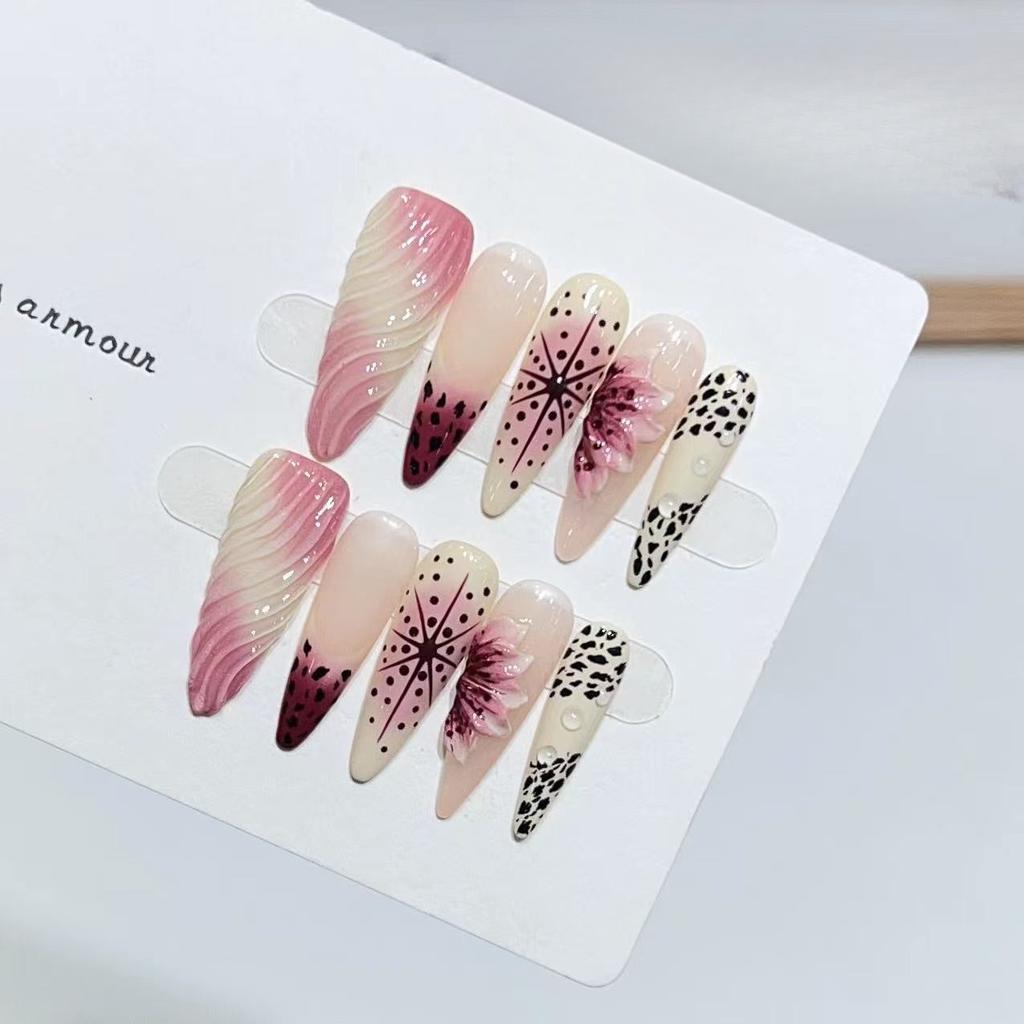 Nail Art Wearing Armor High-end Three-dimensional Large Flower Personalized French Removable Fake Nail Patch