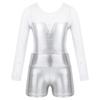 Девочки Металлический Купальник Длинный Рукав Дизайн Пэчворк из Страз Шорты с Высокой Посадкой Комплект для Выступлений