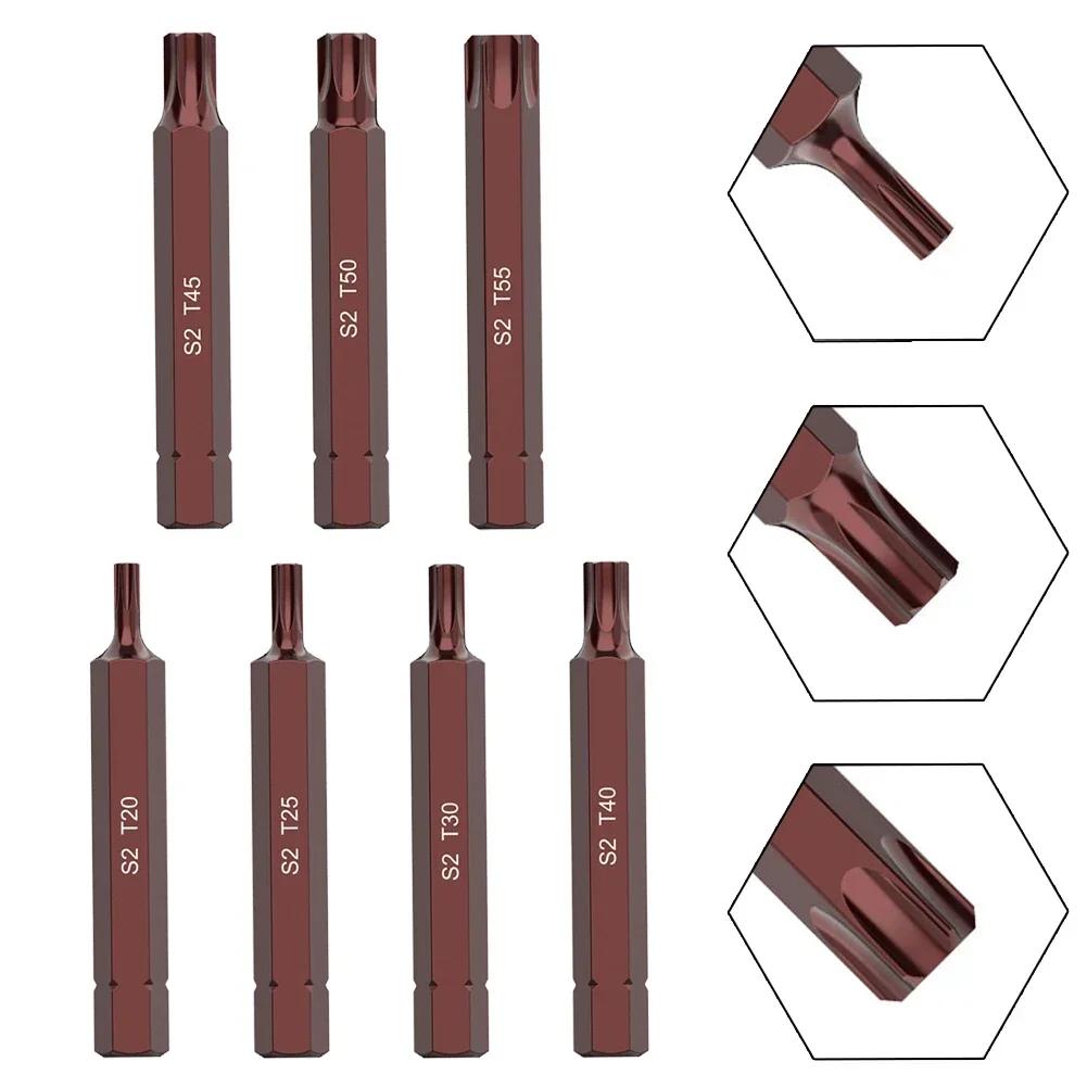 1pc 75mm Magnetic Torx Screwdriver Bit Steel 10mm Hex Shank Screwdrive For Impact Screwdriver T20/T25/T30/T40/T45/T50/T55