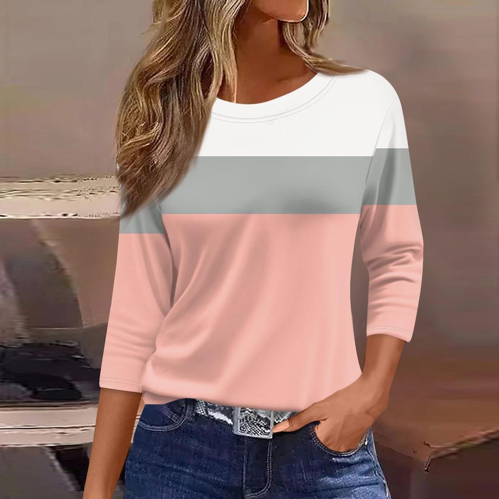 Женская модная повседневная свободная футболка с круглым вырезом и рукавами 3/4 с принтом, женский топ