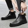 Ботинки «Челси» в британском стиле, черные мужские кожаные ботинки со средним берцем и дымчатой ​​трубкой, весенне-осенние мужские рабочие ботинки с высоким берцем