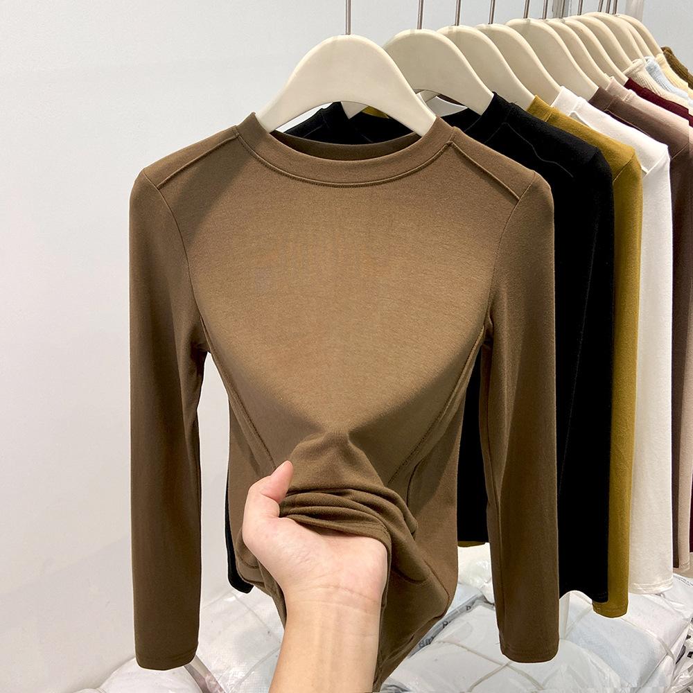 Флисовая Утепленная С Маленьким Воротником-Стойкой Нижняя Футболка Женская Весенняя Красная Ангора Внутренняя Футболка с Длинным Рукавом Топ